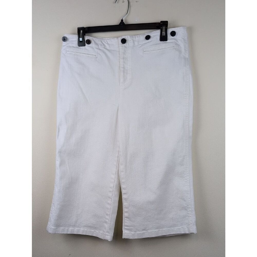 Lauren Jeans Co Ralph Lauren Nautical Button Wide Leg Cropped White Denim Pants